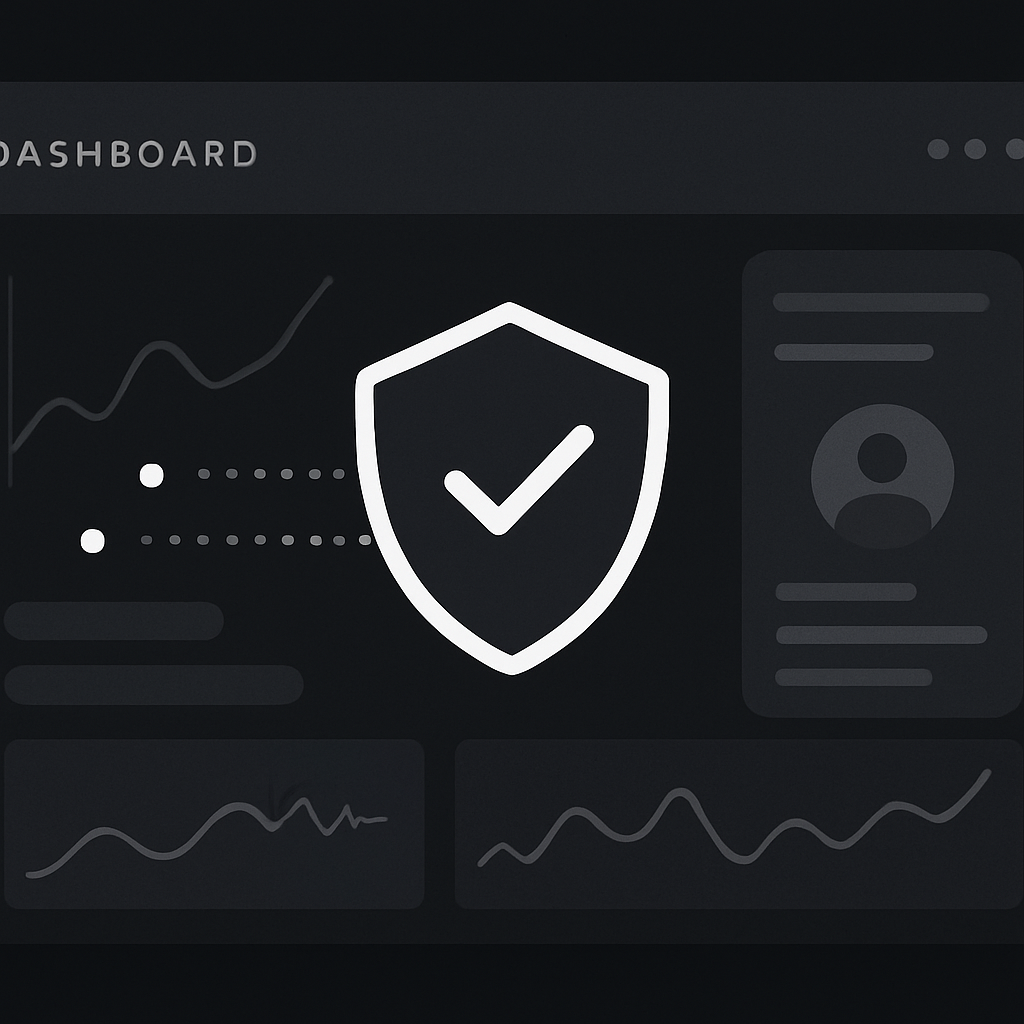 Minimal data, maximum trust: a sleek dashboard with small data signals entering a shield, symbolizing privacy-first personalization and frictionless user experiences.